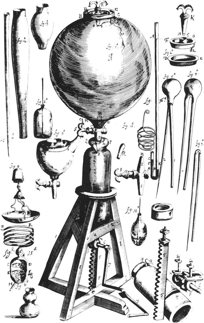 <p>Figure 40:&nbsp;Air pump, from Robert Boyle,&nbsp;<em>New Experiments Physico-Mechanical, Touching the Spring of the Air, and its Effects</em>&nbsp;(H. Hall: Oxford, 1660).</p>