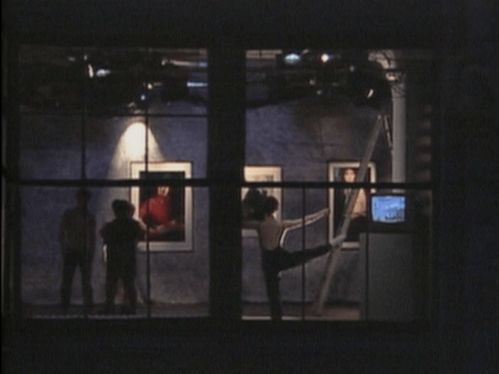 <p>Still from&nbsp;<em>Two Moon July</em>, directed by Tom Bowes,&nbsp;1986. Produced for The Kitchen&nbsp;by Carlota Schoolman. Courtesy of The Kitchen. Shown here: Molissa Fenley; Brian Eno, <em>Mistaken Memories of Mediaeval Manhattan</em>; Cindy Sherman, <em>Untitled</em>.</p>