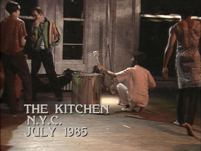 <p>Still from&nbsp;<em>Two Moon July</em>, directed by Tom Bowes,&nbsp;1986. Produced for The Kitchen&nbsp;by Carlota Schoolman. Courtesy of The Kitchen. Shown here: Evan Lurie, John Lurie, Toni Noguiera, and Bill T. Jones.</p>