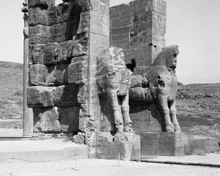 <p>Gate of All Nations, Persepolis, Iran, and a ‘replica’ of the Lamassu from the British Museum at Factum Foundation in 2017 - Photo: Aleix Plademunt</p>